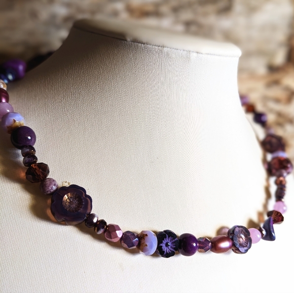 Happy To Me Purple Glass Crystal Gemstone Beads Collar Choker Necklace - Picture 3 of 8